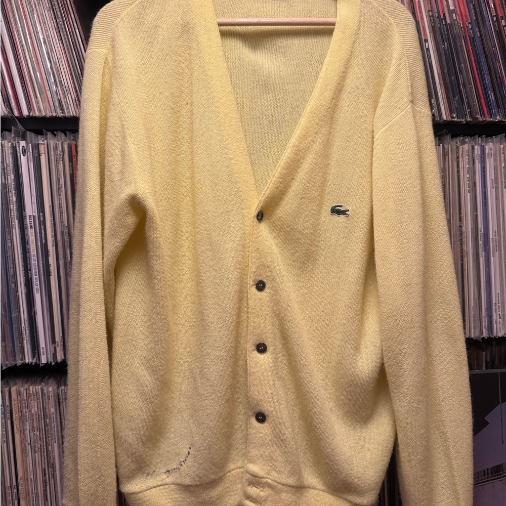 Lacoste Yellow Cardigan Sweater V-Neck Medium Weight